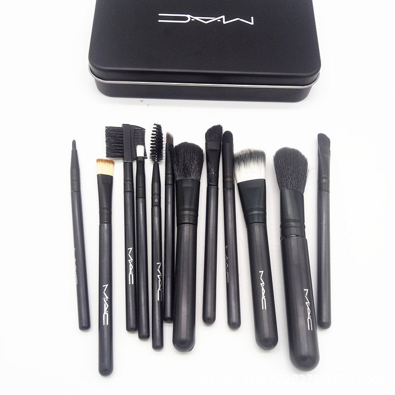 New MAC Makeup Brush Set Brush Twelve Iron Box Set Blush Eye Shadow Foundation Brush Plastic Handle Makeup Brush