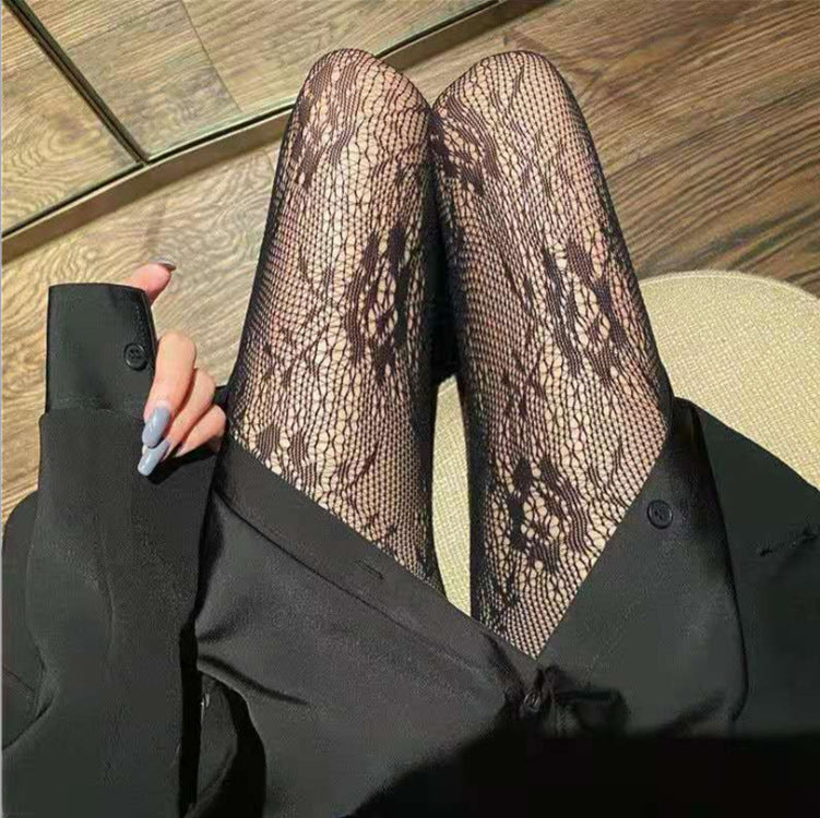 Black or white rose flower fishnet stockings