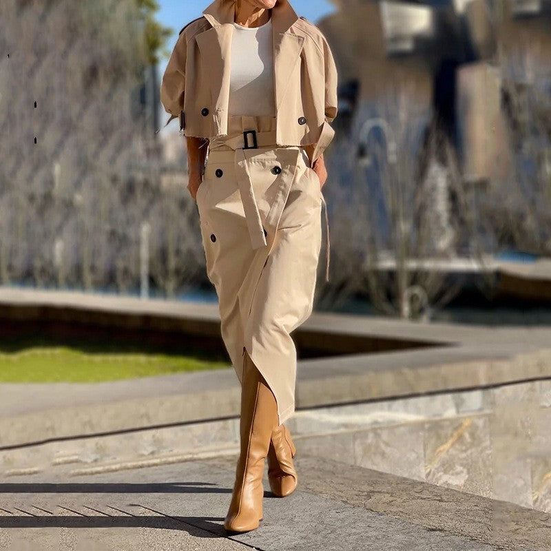 Versatile Belted Button Up Suit Dress Casual Workwear Style