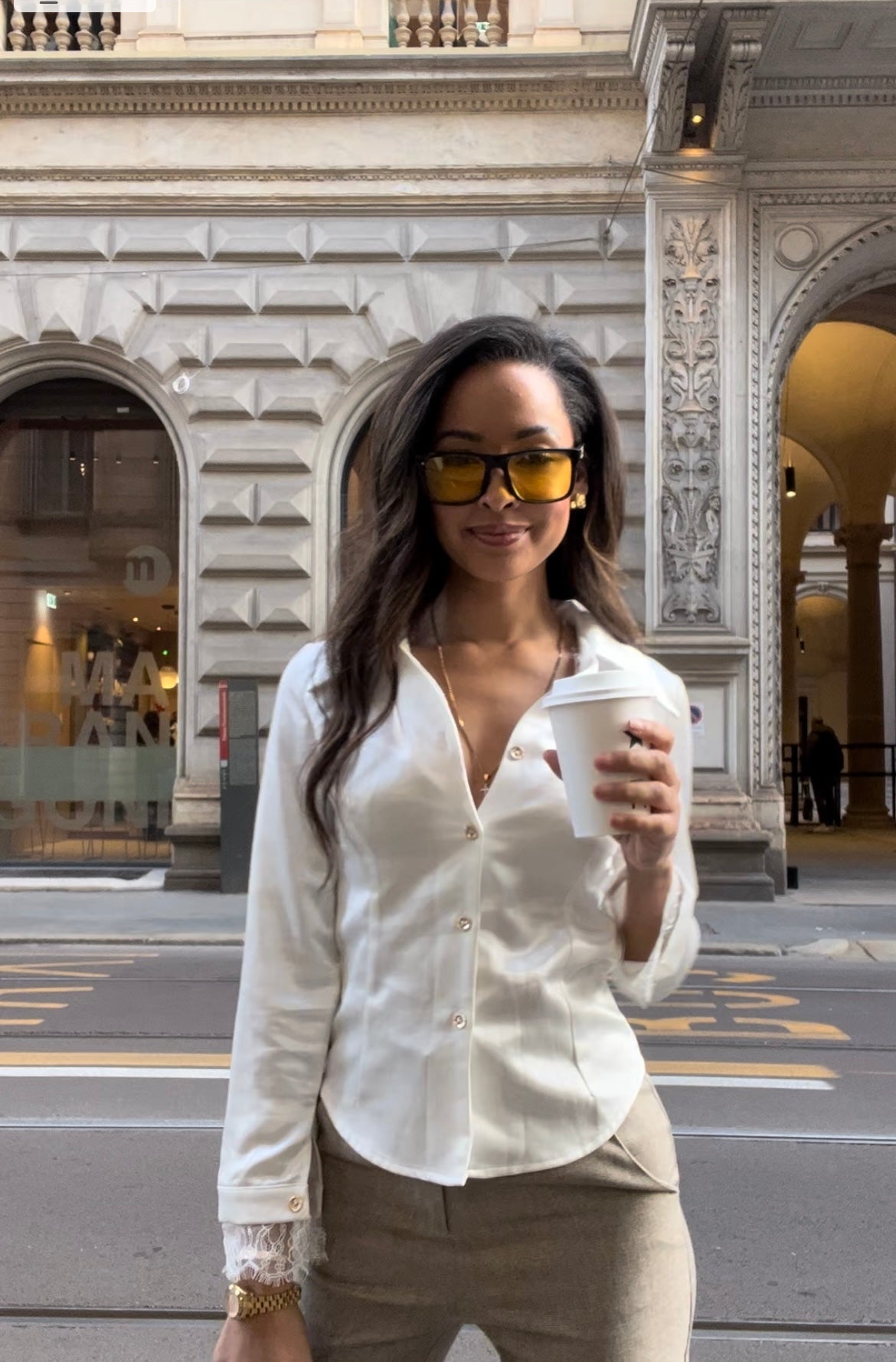 Plush V-Neck Lace Splice Long-Sleeve Top