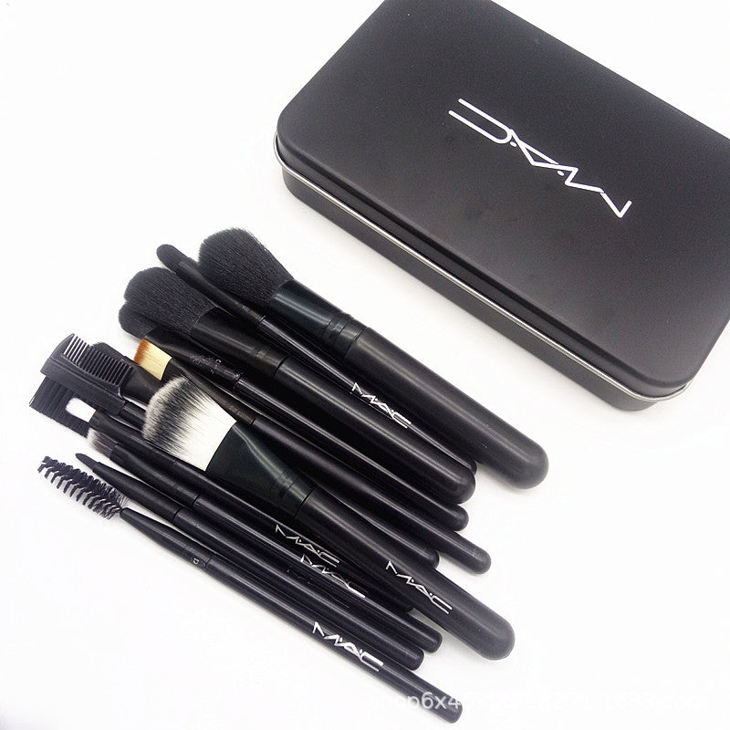 New MAC Makeup Brush Set Brush Twelve Iron Box Set Blush Eye Shadow Foundation Brush Plastic Handle Makeup Brush