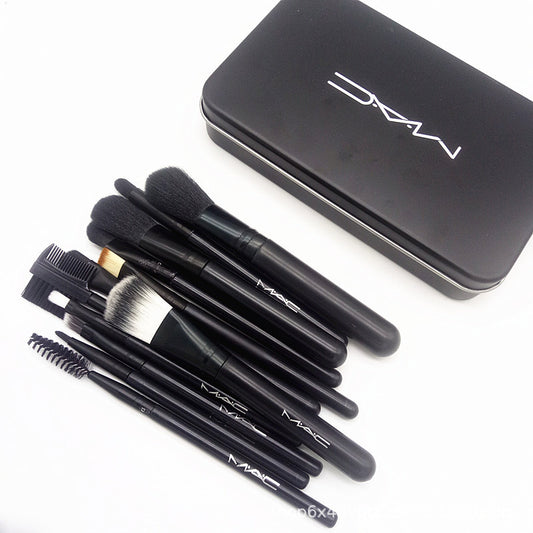 New MAC Makeup Brush Set Brush Twelve Iron Box Set Blush Eye Shadow Foundation Brush Plastic Handle Makeup Brush
