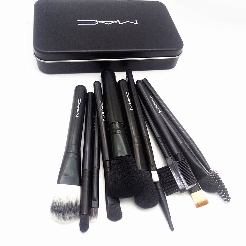 New MAC Makeup Brush Set Brush Twelve Iron Box Set Blush Eye Shadow Foundation Brush Plastic Handle Makeup Brush
