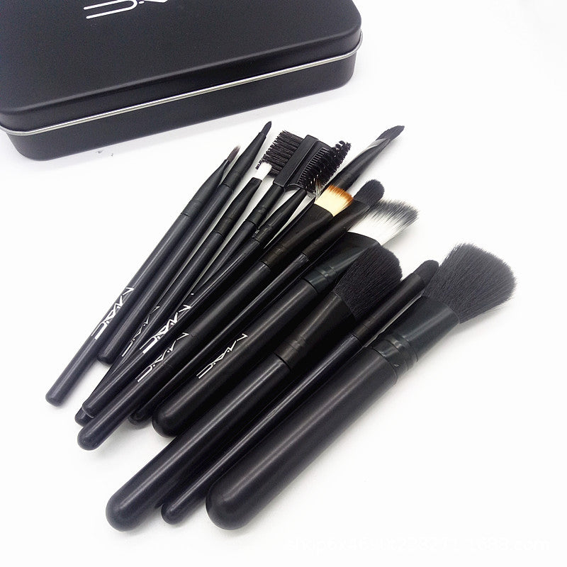 New MAC Makeup Brush Set Brush Twelve Iron Box Set Blush Eye Shadow Foundation Brush Plastic Handle Makeup Brush