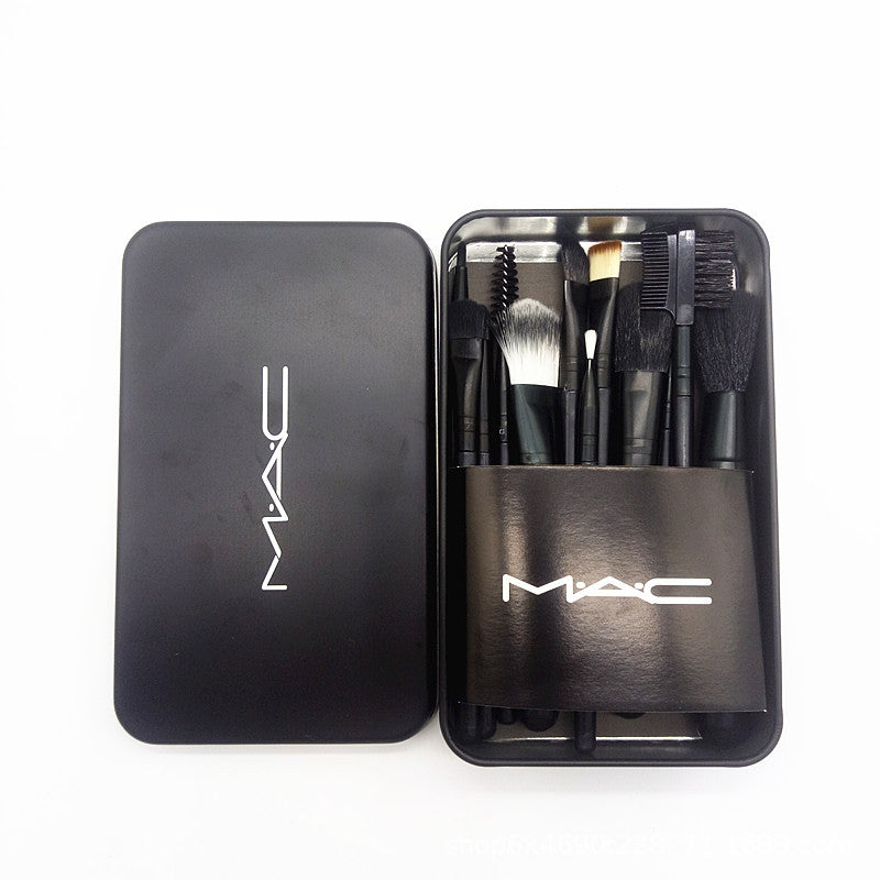 New MAC Makeup Brush Set Brush Twelve Iron Box Set Blush Eye Shadow Foundation Brush Plastic Handle Makeup Brush