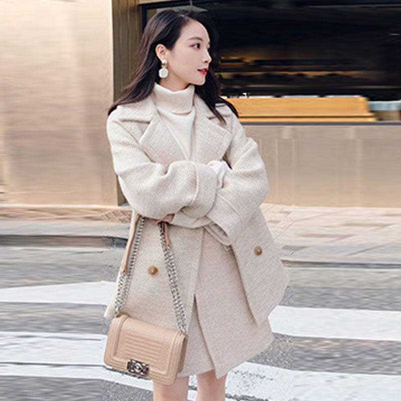 Two-Piece Set Cashmere Jacket & Herringbone Wool Midi Skirt