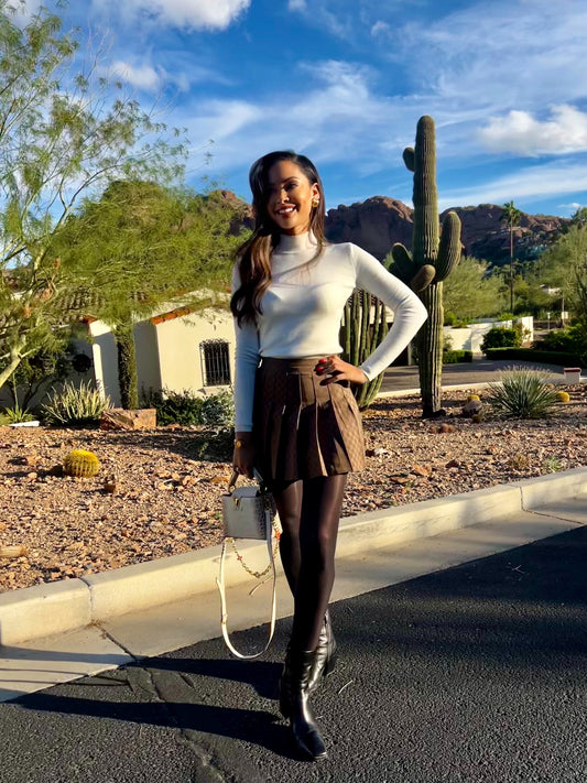 High-Waist Checkerboard Pleated Skirt