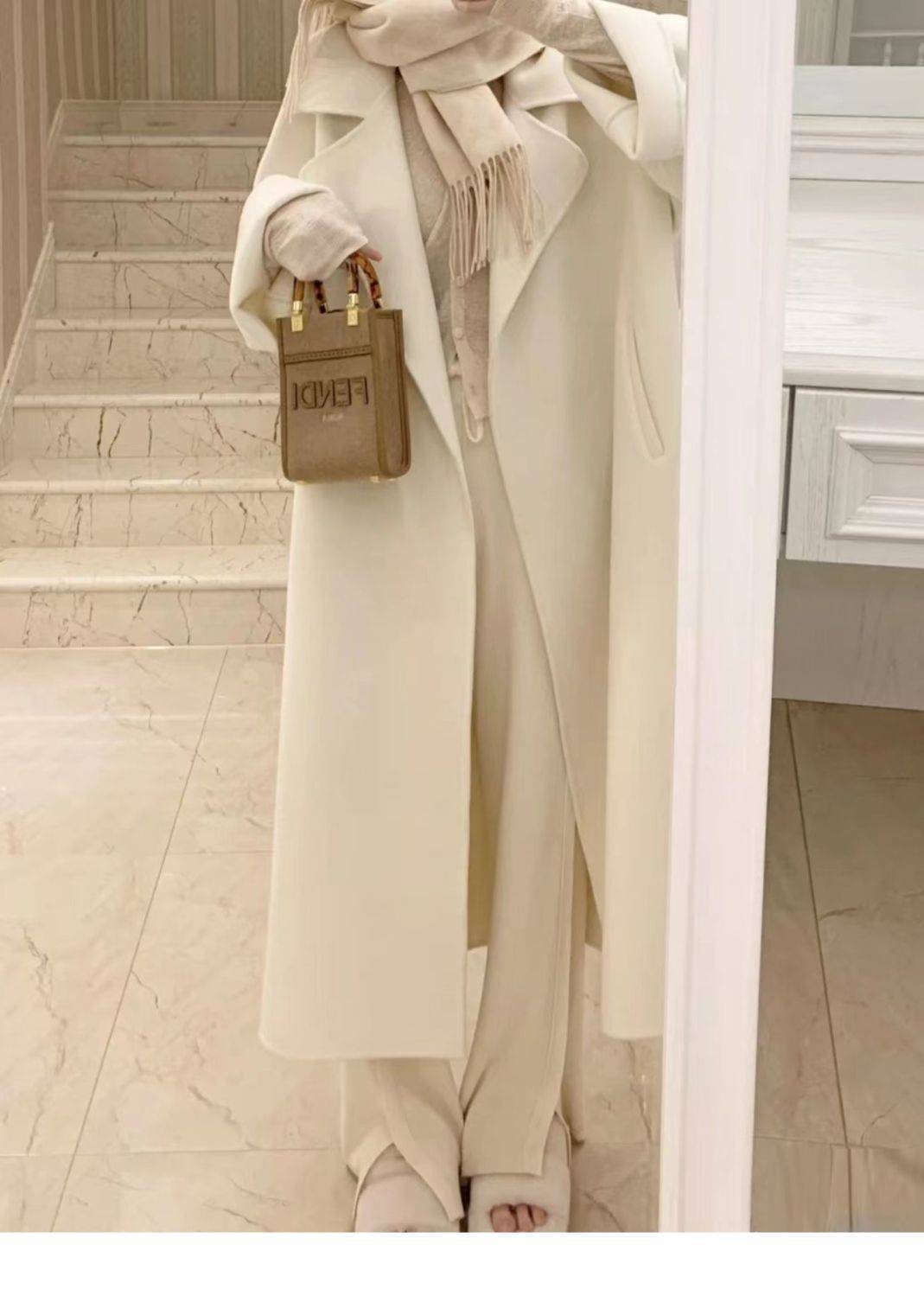 2025 Women’s Double Sided Tweed Mid Length Cashmere Coat