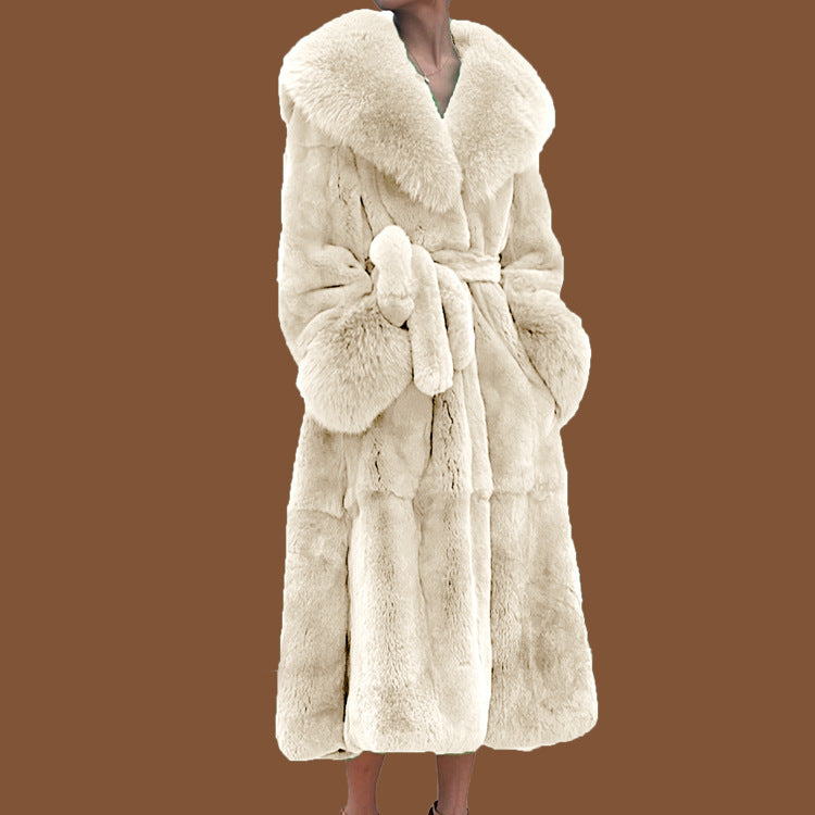 Autumn and winter large fur collar fashion fur coat women's mid-length thickened