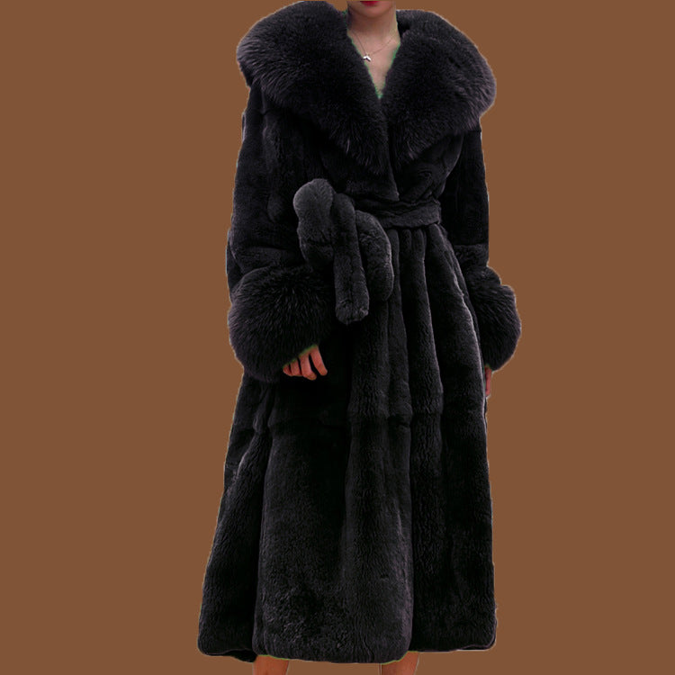 Autumn and winter large fur collar fashion fur coat women's mid-length thickened