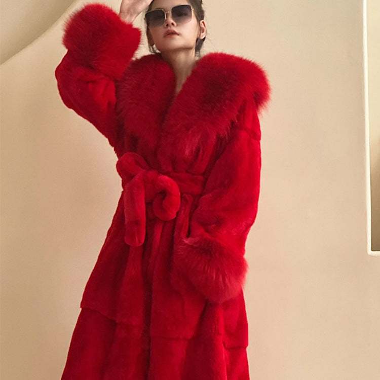 Autumn and winter large fur collar fashion fur coat women's mid-length thickened