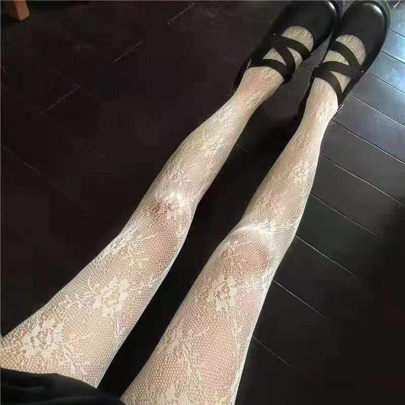 Black or white  rose flower fishnet stockings