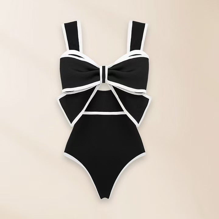 Retro Bow Round Skirt and Swimsuit Two piece set