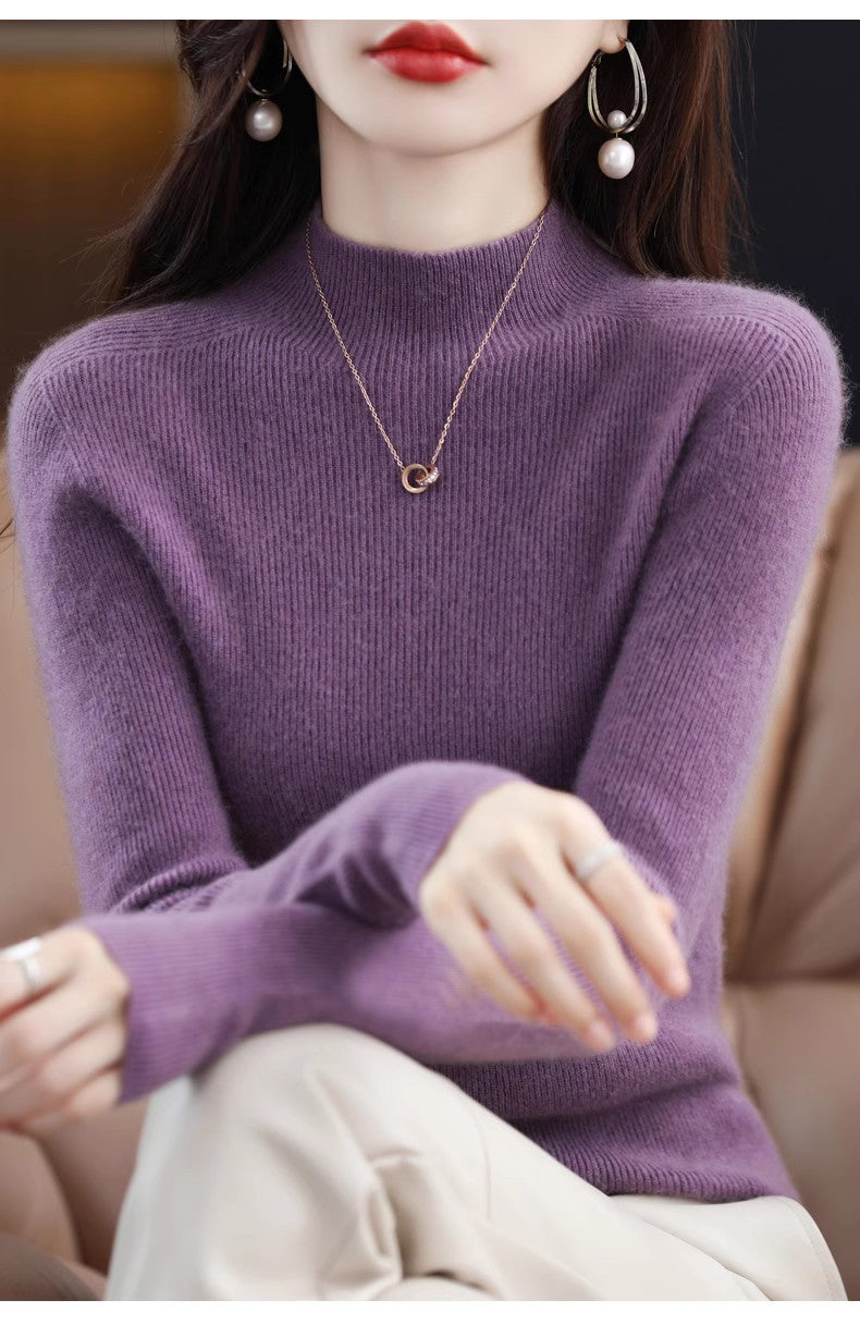 Pure cashmere winter semi-high neck wool knitted base thickened slim sweater