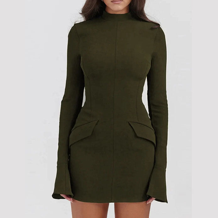 Women’s Solid Bell-Sleeve Bodycon Dress