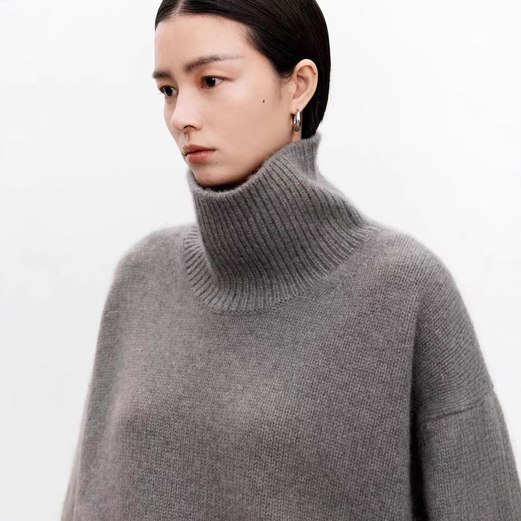 Wool sweater women's turtleneck pullover thickened silhouette cashmere sweater women's loose and lazy style