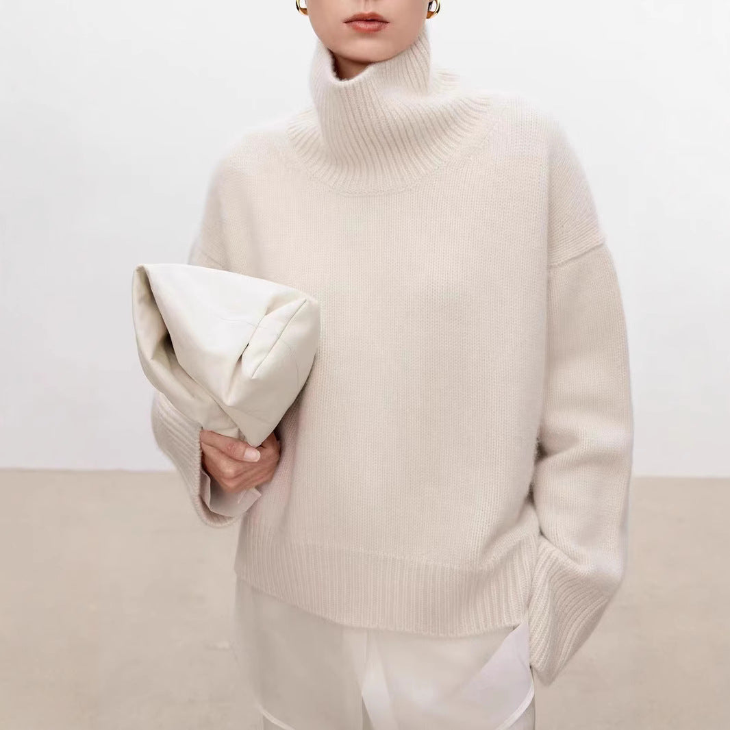 Wool sweater women's turtleneck pullover thickened silhouette cashmere sweater women's loose and lazy style