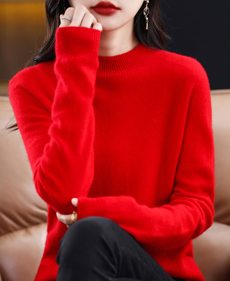 Pure cashmere winter semi-high neck wool knitted base thickened slim sweater