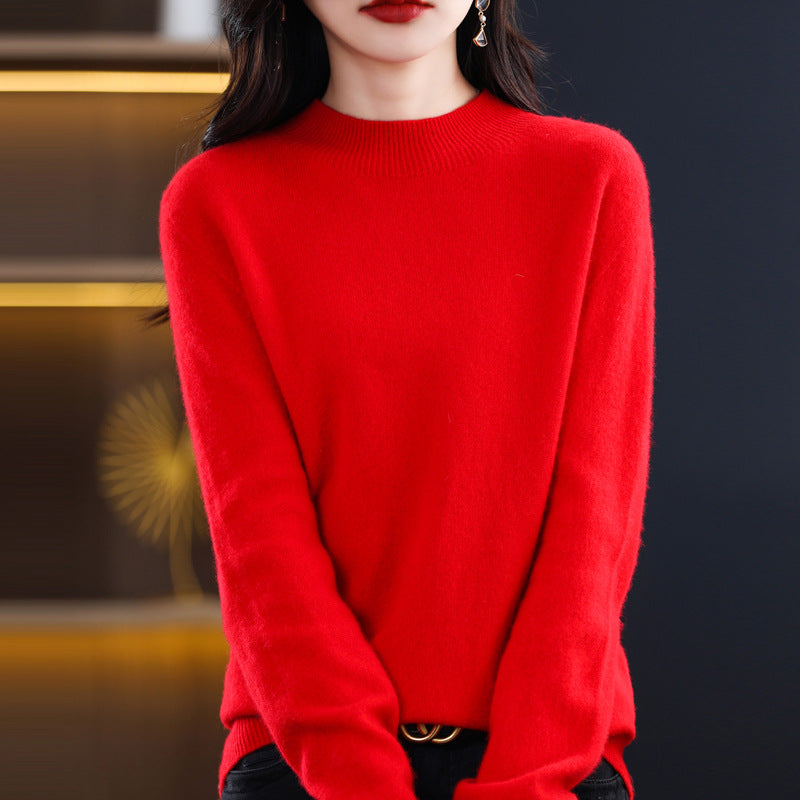 Pure cashmere winter semi-high neck wool knitted base thickened slim sweater