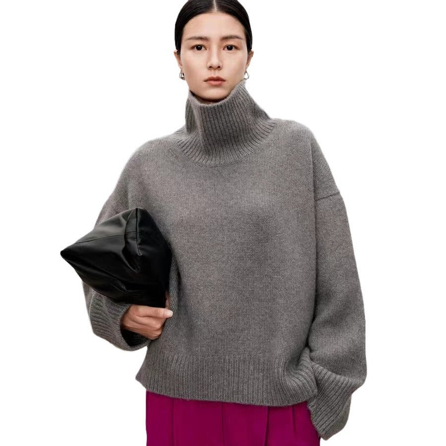 Wool sweater women's turtleneck pullover thickened silhouette cashmere sweater women's loose and lazy style