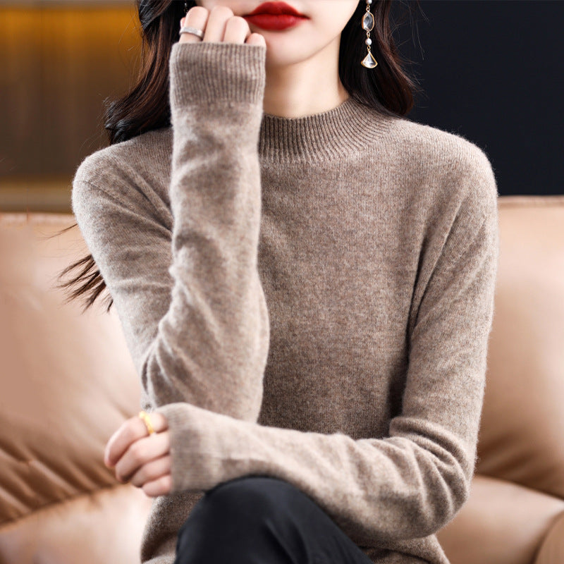 Pure cashmere winter semi-high neck wool knitted base thickened slim sweater