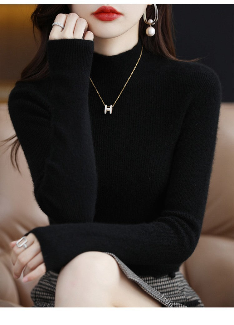Pure cashmere winter semi-high neck wool knitted base thickened slim sweater