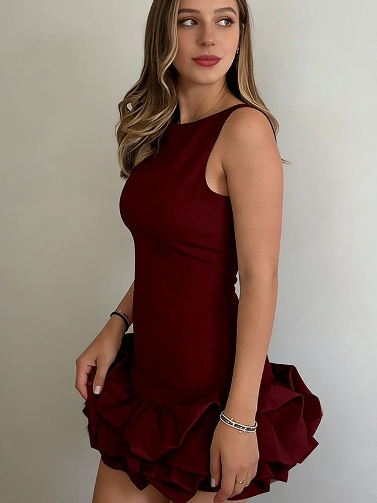 Sleeveless round neck strap short skirt Dress