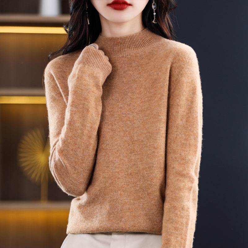 Pure cashmere winter semi-high neck wool knitted base thickened slim sweater