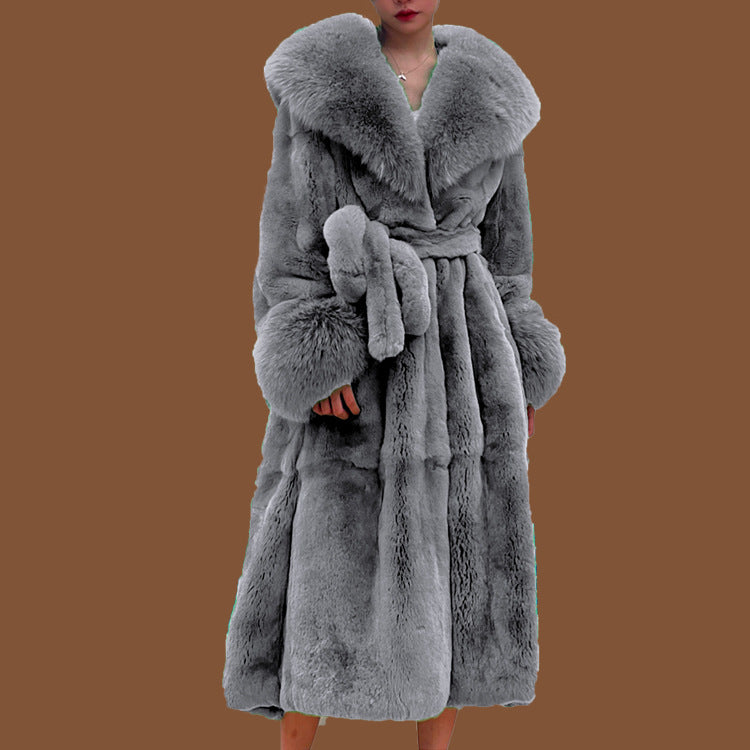 Autumn and winter large fur collar fashion fur coat women's mid-length thickened