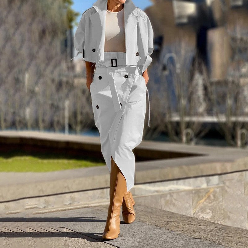 Versatile Belted Button Up Suit Dress  Casual Workwear Style