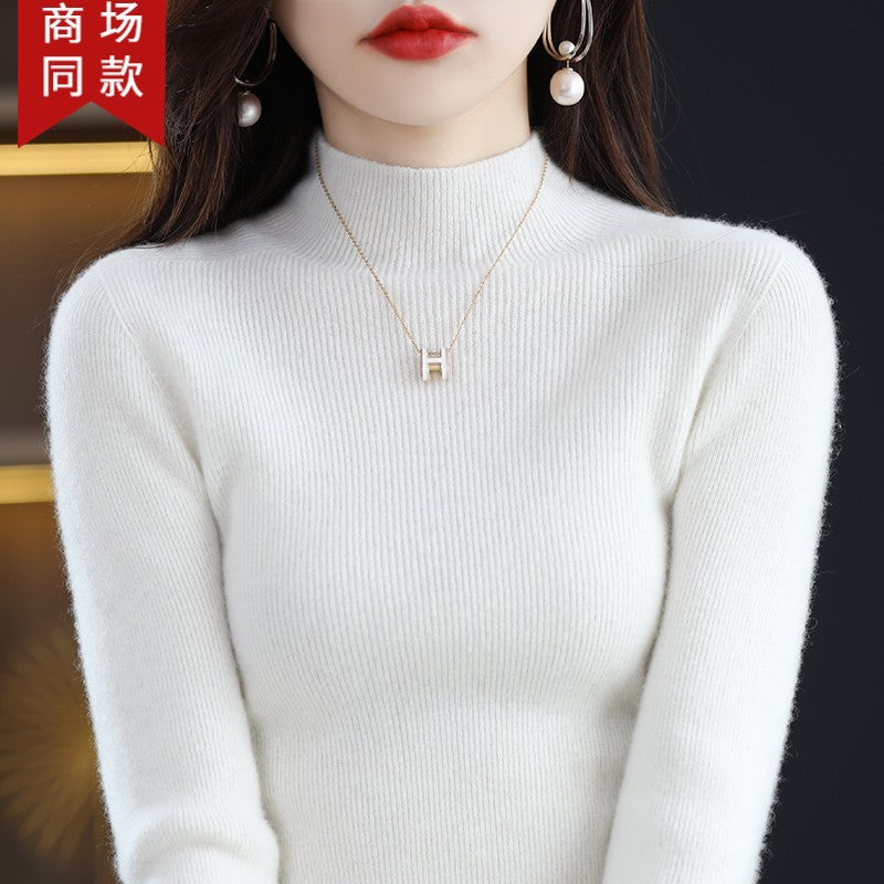 Pure cashmere winter semi-high neck wool knitted base thickened slim sweater