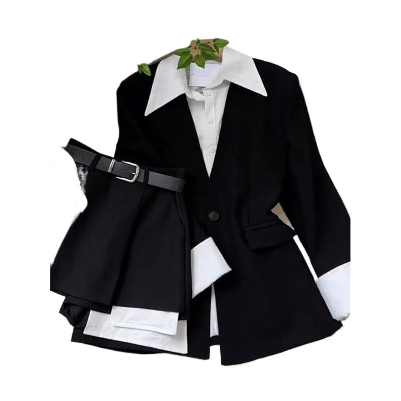 Light Mature Two-Piece Blazer & High-Waist Culottes Set
