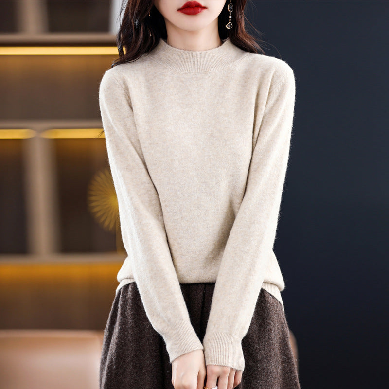 Pure cashmere winter semi-high neck wool knitted base thickened slim sweater