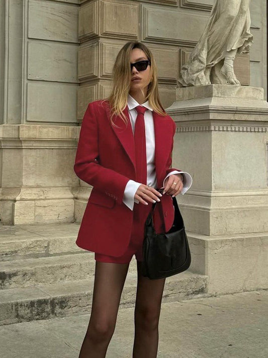 Women’s Winter Slim Waist Blazer & Shorts Set