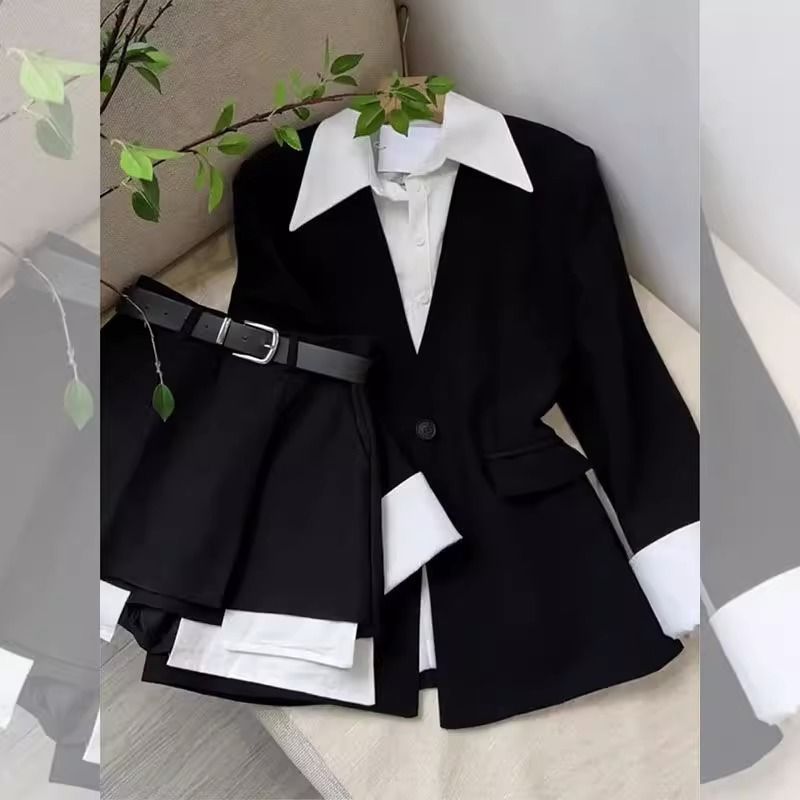 Light Mature Two-Piece Blazer & High-Waist Culottes Set