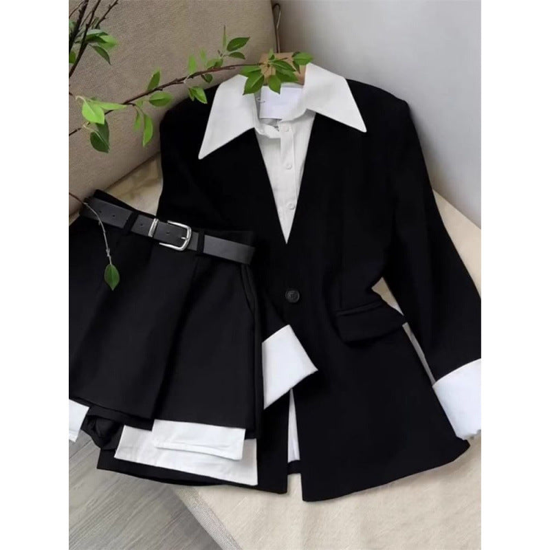 Light Mature Two-Piece Blazer & High-Waist Culottes Set