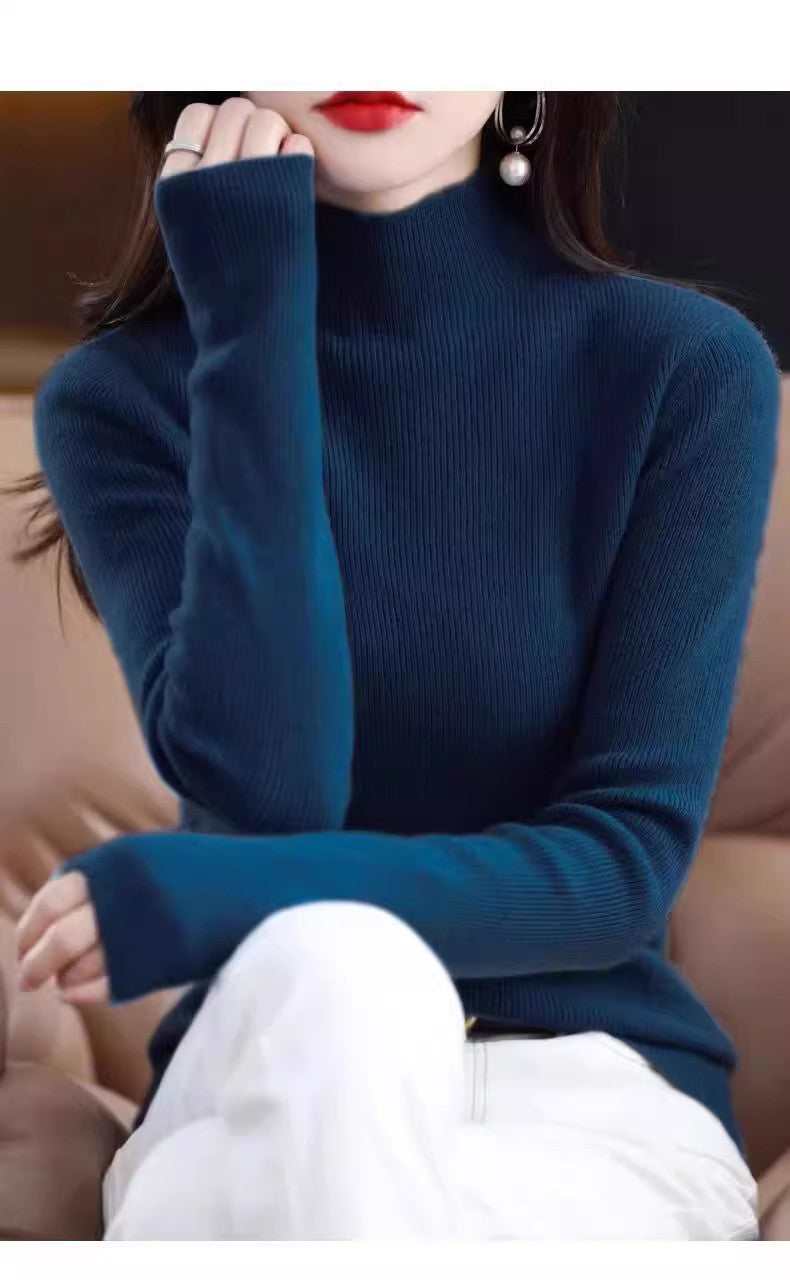 Pure cashmere winter semi-high neck wool knitted base thickened slim sweater