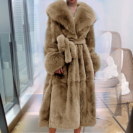 Autumn and winter large fur collar fashion fur coat women's mid-length thickened