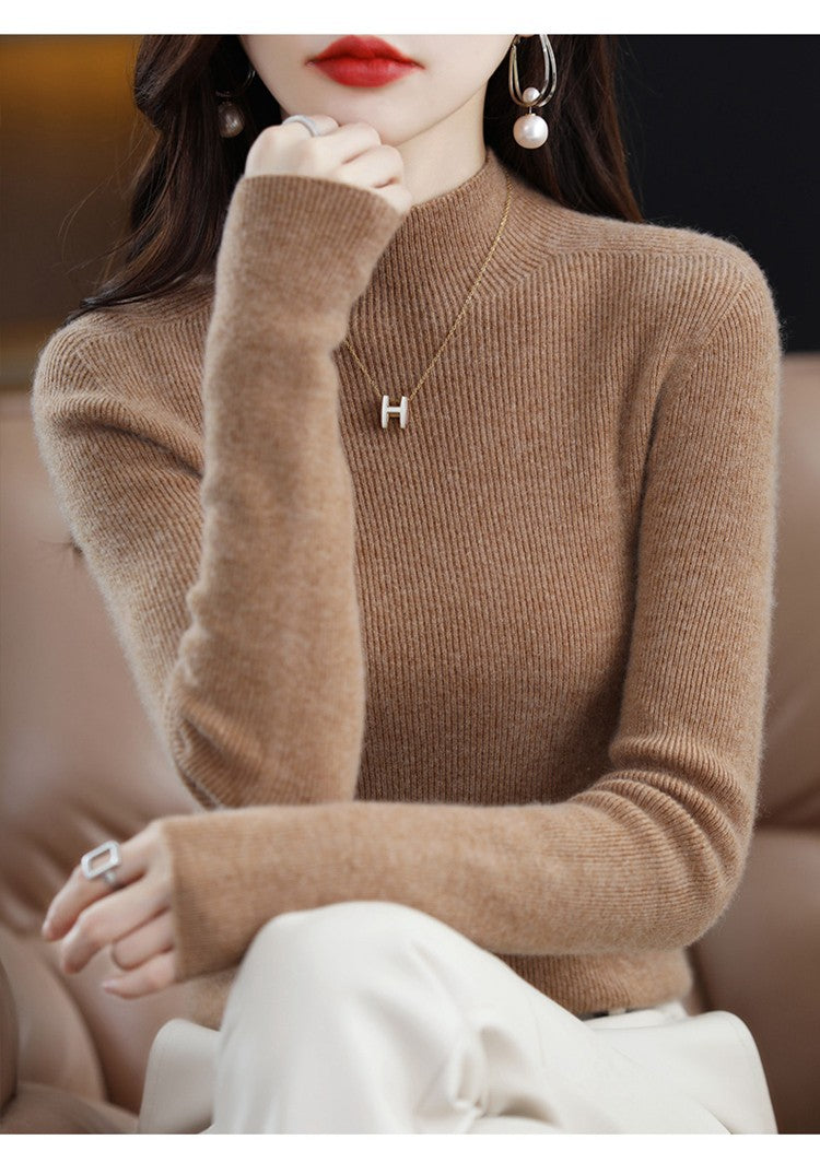 Pure cashmere winter semi-high neck wool knitted base thickened slim sweater