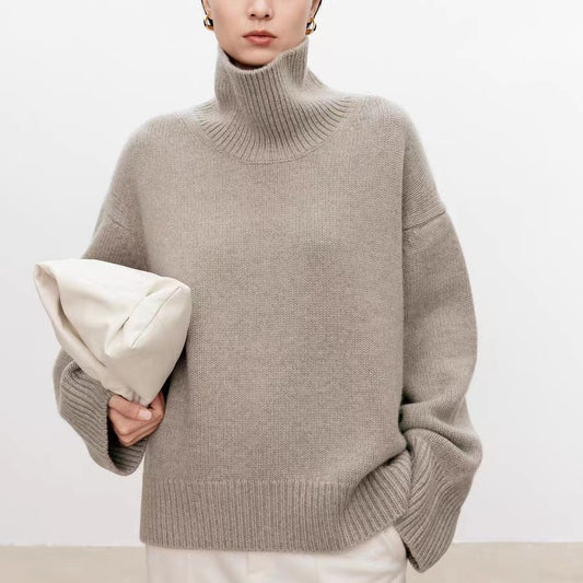 Wool sweater women's turtleneck pullover thickened silhouette cashmere sweater women's loose and lazy style