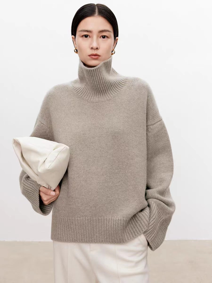 Wool sweater women's turtleneck pullover thickened silhouette cashmere sweater women's loose and lazy style