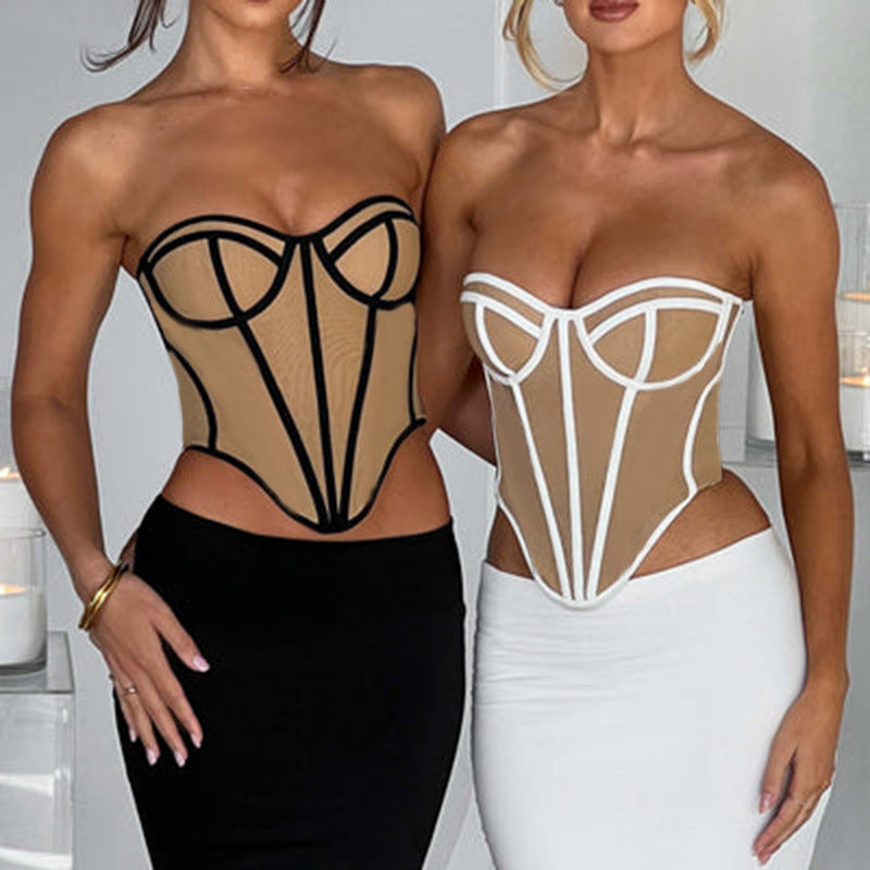 Sexy Bandeau Contrast Tunic Top Hot Girl Style