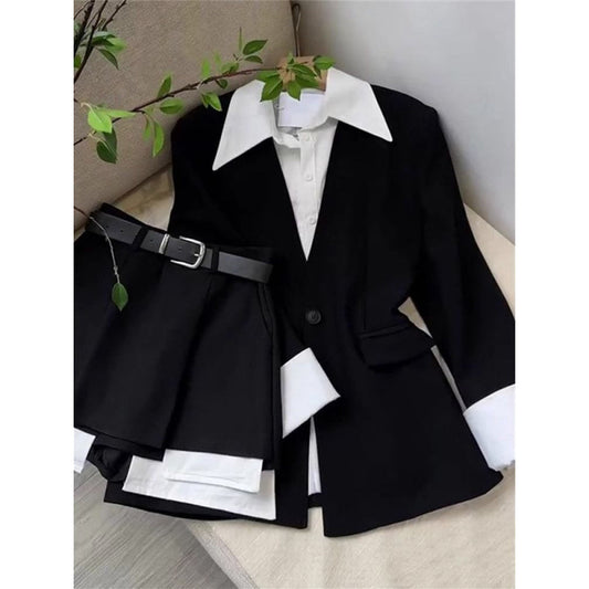 Light Mature Two-Piece Blazer & High-Waist Culottes Set