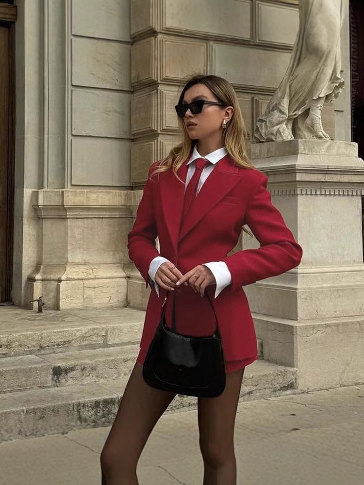 Women’s Winter Slim Waist Blazer & Shorts Set