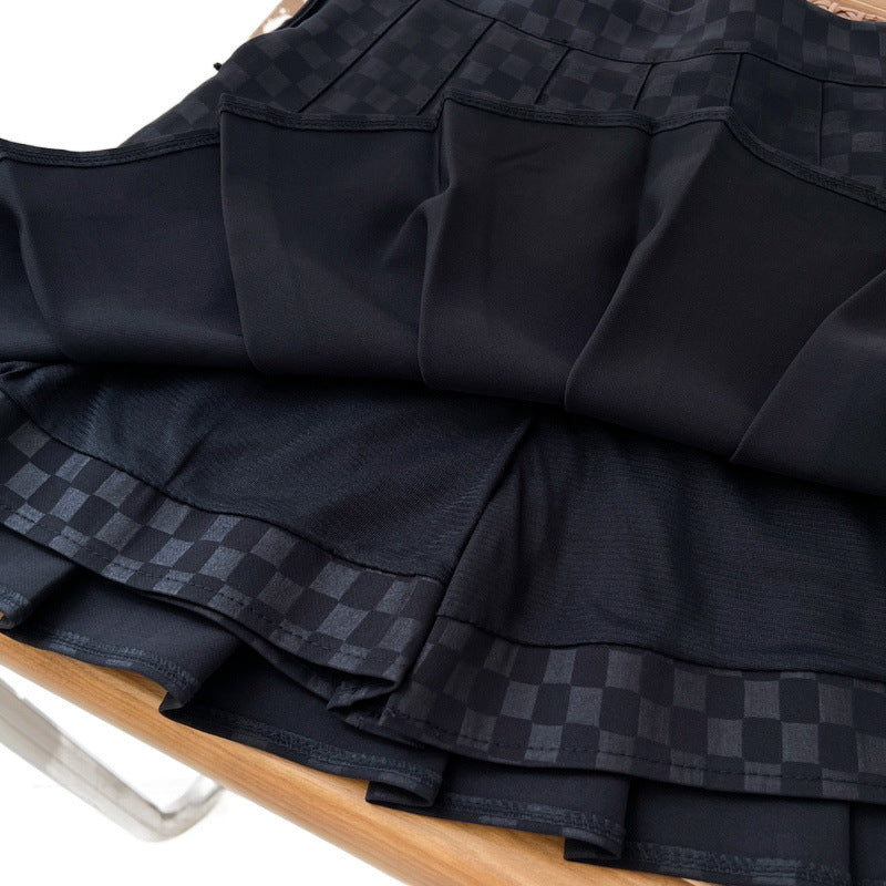 High-Waist Checkerboard Pleated Skirt