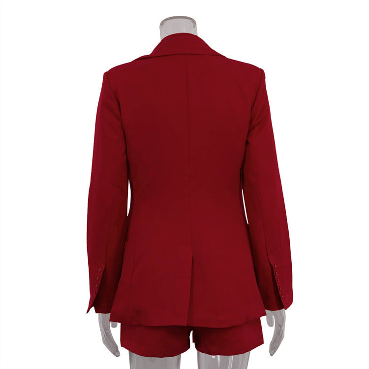 Women’s Winter Slim Waist Blazer & Shorts Set