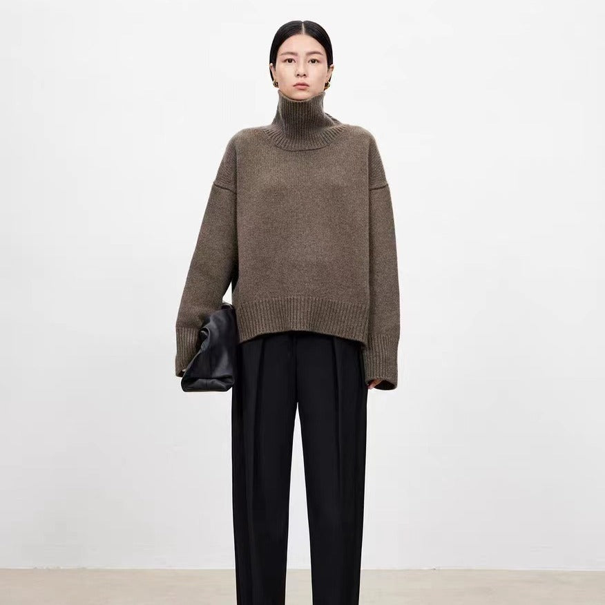 Wool sweater women's turtleneck pullover thickened silhouette cashmere sweater women's loose and lazy style
