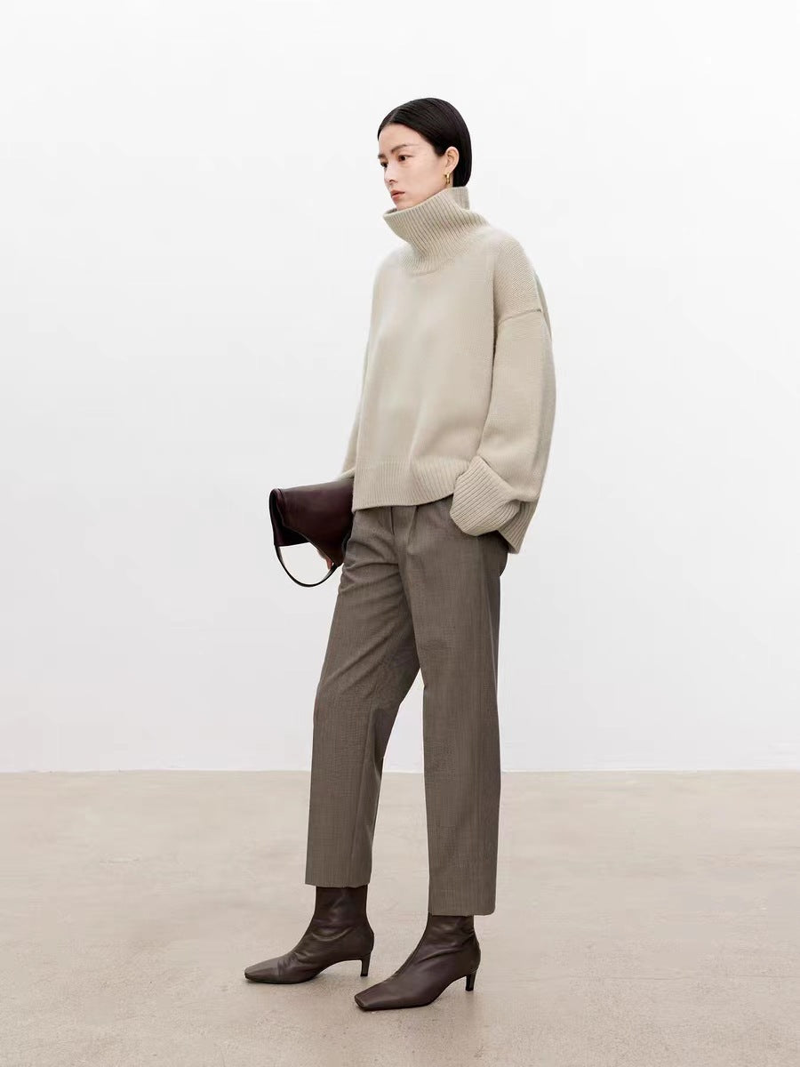 Wool sweater women's turtleneck pullover thickened silhouette cashmere sweater women's loose and lazy style