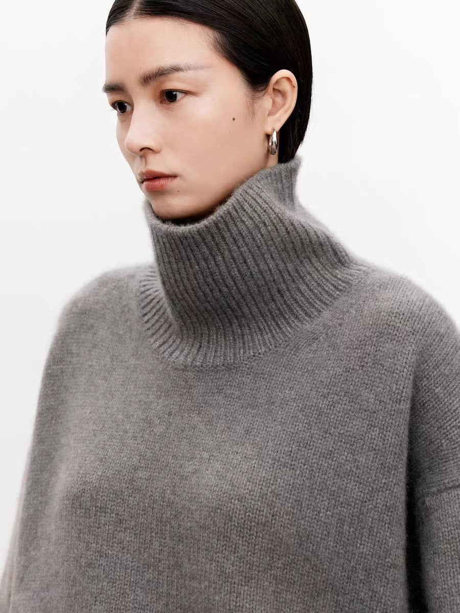 Wool sweater women's turtleneck pullover thickened silhouette cashmere sweater women's loose and lazy style