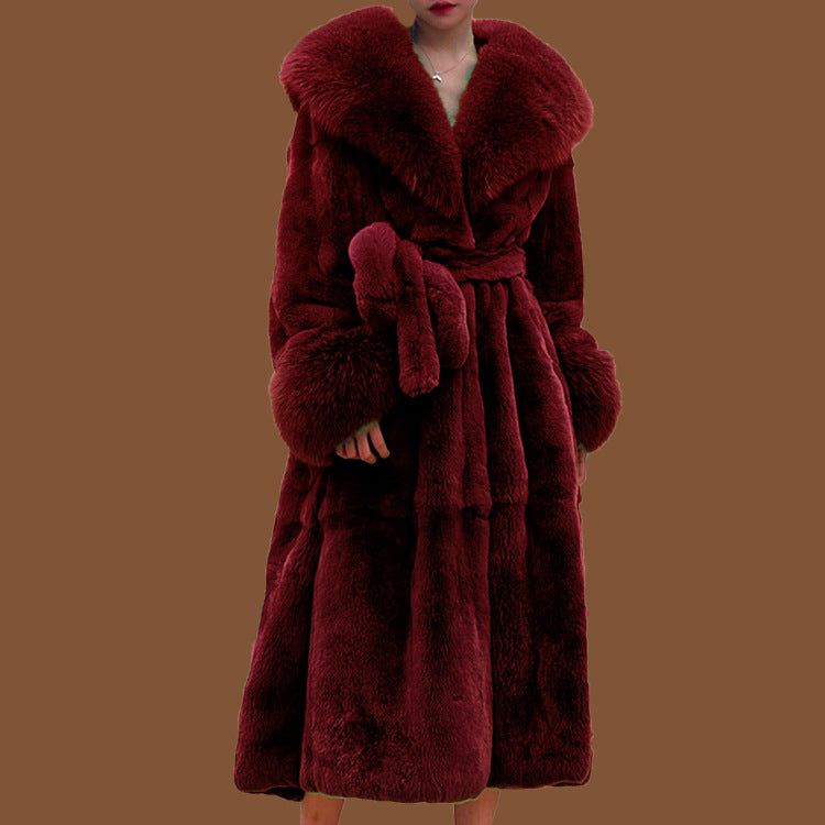 Autumn and winter large fur collar fashion fur coat women's mid-length thickened